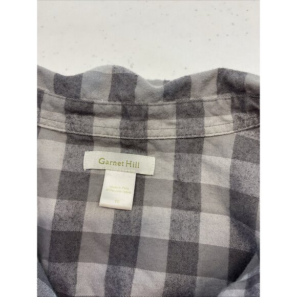 Garnet Hill size 10 Gray flannel Buffalo plaid Organic Pima Button Up‎ Tunic Top - Picture 4 of 9